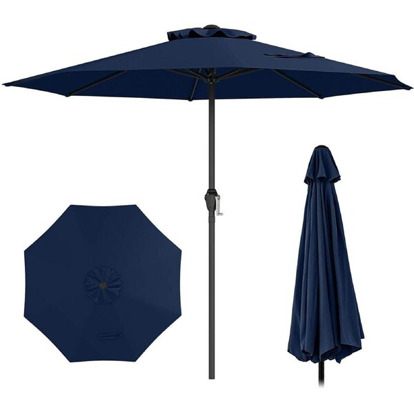 Costway 2.6M Patio Umbrella Outdoor Metal Market Umbrella Heavy Sun Shade Shelter w/Crank Handle 8 Sturdy Ribs Garden