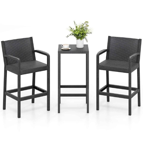 Costway 3Pc Patio Bar Stools Set Outdoor Counter Height Table Chairs w/Backrest Armrests Modern Bistro Balcony Pool