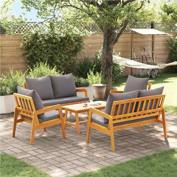 Bistro Set with Cushion 5 pcs Brown Solid Acacia Wood vidaXL