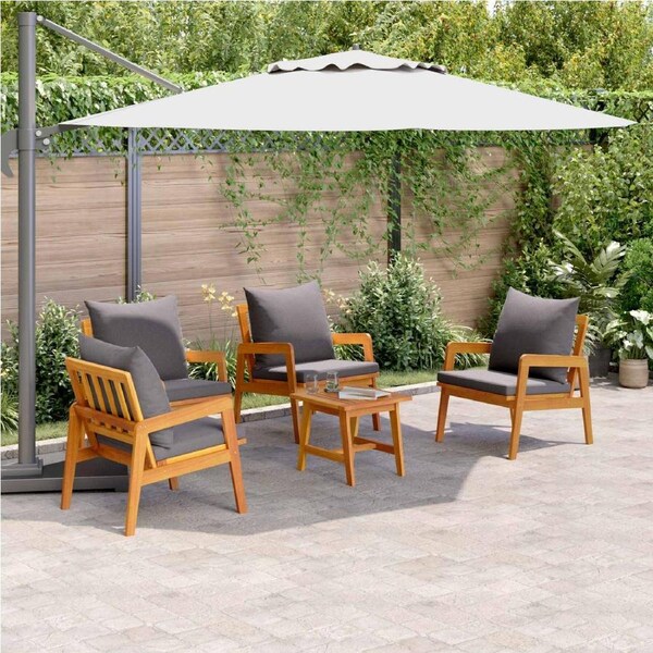 Bistro Set with Cushion 5 pcs Brown Solid Acacia Wood vidaXL