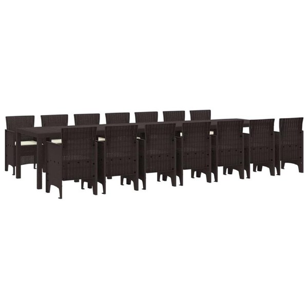 Garden Dining Set with Cushions with Cushion 15 pcs Brown PP vidaXL