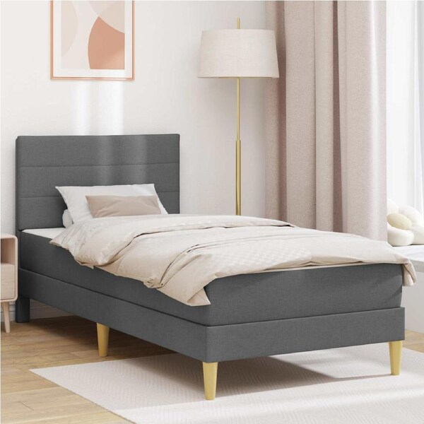 Bed Frame with Mattress 2 pcs Dark Grey 107 x 203 cm Fabric vidaXL