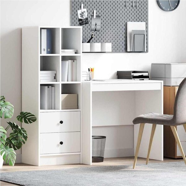 Desk with Drawer 2 pcs White vidaXL