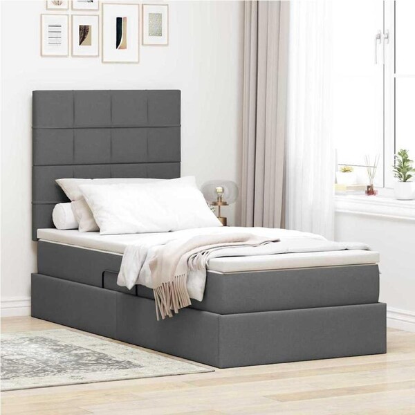 Storage Bed with Mattress Dark Grey 107 x 203 cm Faux Leather vidaXL