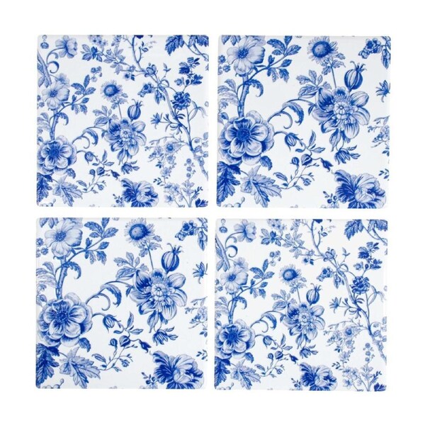 4pc LVD Decorative Hamptons Ceramic Square Drink Coasters Home Decor 10x10cm