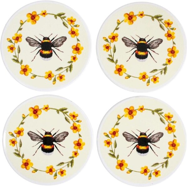 4pc LVD Decorative Bee Country Ceramic Round Drink Coasters Home Decor 10x10cm