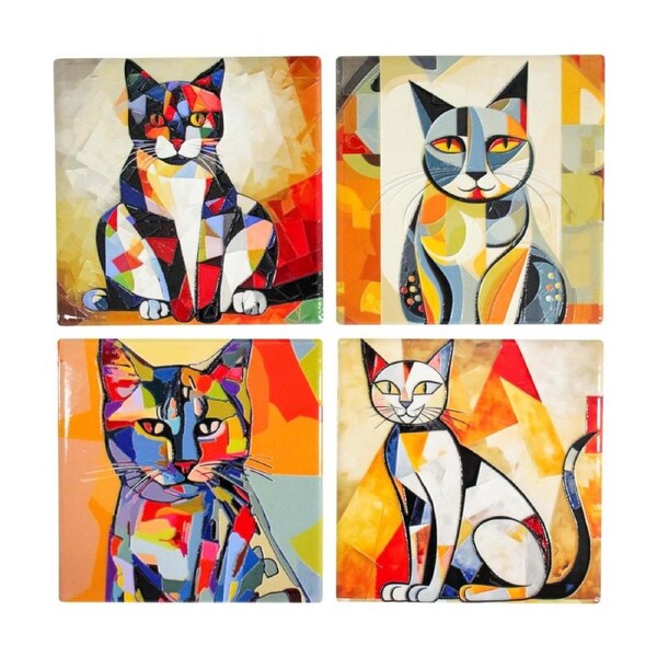 4pc LVD Decorative Picatsso 2 Ceramic Square Drink Coasters Home Decor 10x10cm