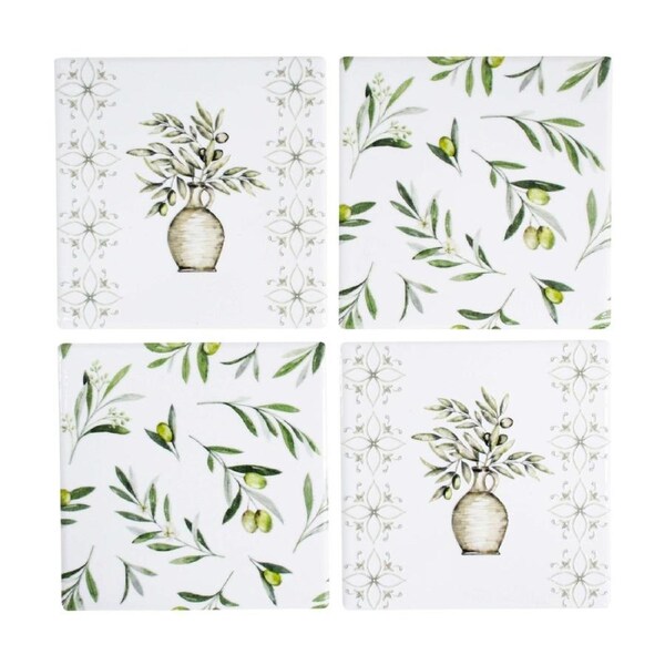 4pc LVD Decorative Olives Ceramic Square Drink Coasters Home Decor 10x10cm