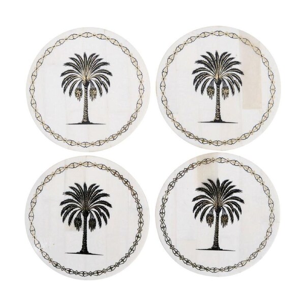 4pc LVD Decorative Palm Bone/Gold Foil Square Drink Coasters 10.16x10.16x0.64cm