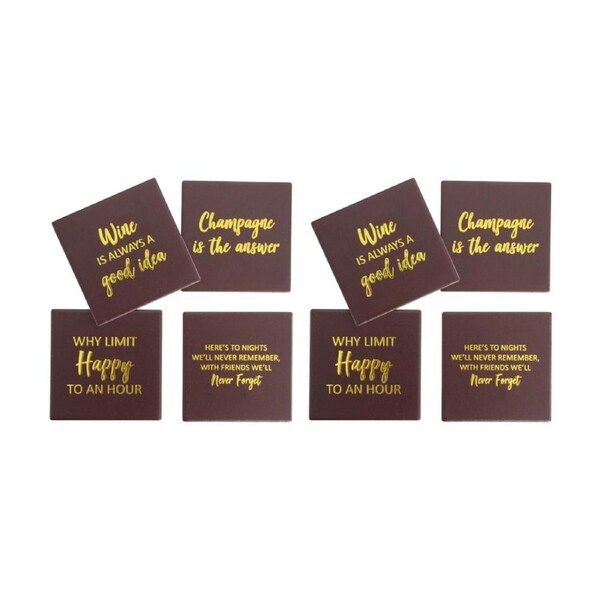 2x 4pc LVD Decorative Drink Ceramic Square Coasters Chocolate Brown 10x10cm