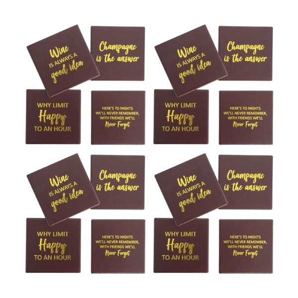 4x 4pc LVD Decorative Drink Ceramic Square Coasters Chocolate Brown 10x10cm