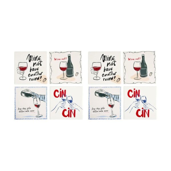 2x 4pc LVD Decorative Wine Not Ceramic Square Drink Coasters Home Decor 10x10cm