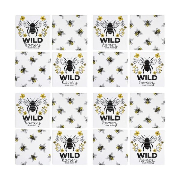 4x 4pc LVD Decorative Wild Bees Ceramic Square Drink Coasters Home Decor 10x10cm