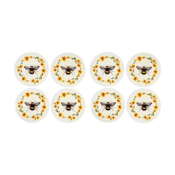 2x 4pc LVD Decorative Bee Country Ceramic Round Drink Coasters Decor 10x10cm