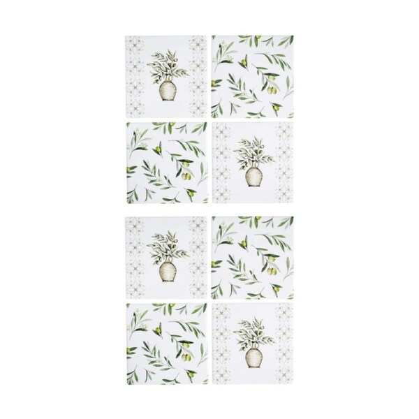 2x 4pc LVD Decorative Olives Ceramic Square Drink Coasters Home Decor 10x10cm