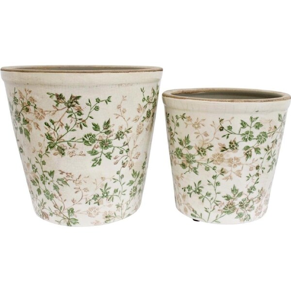2pc LVD Handcrafted Evergreen Ceramic Planter Set Outdoor Decor Lrg/Med