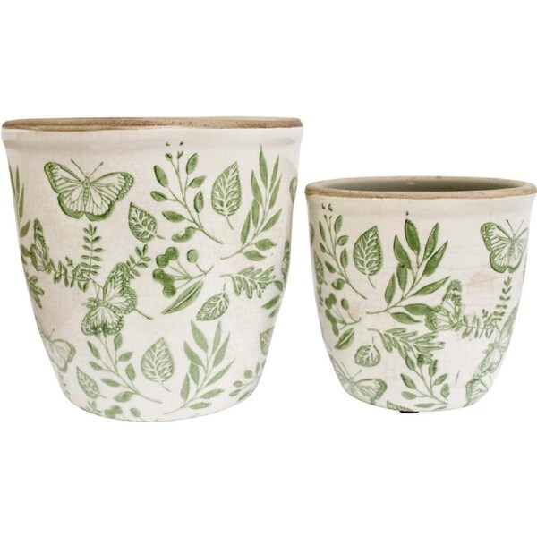 2pc LVD Handcrafted Enchanted Medium Ceramic Planter Set Outdoor Decor Lrg/Med