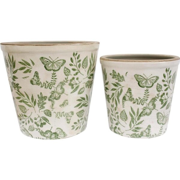 2pc LVD Handcrafted Large Enchanted Ceramic Planter Set Outdoor Decor Lrg/Sml