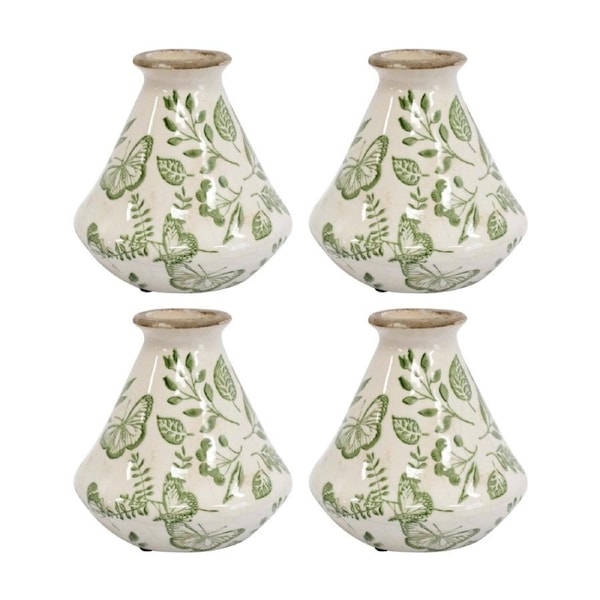4PK LVD Handcrafted Rustic Enchanted Ceramic Bud Vase Home Decor 12x12x12cm