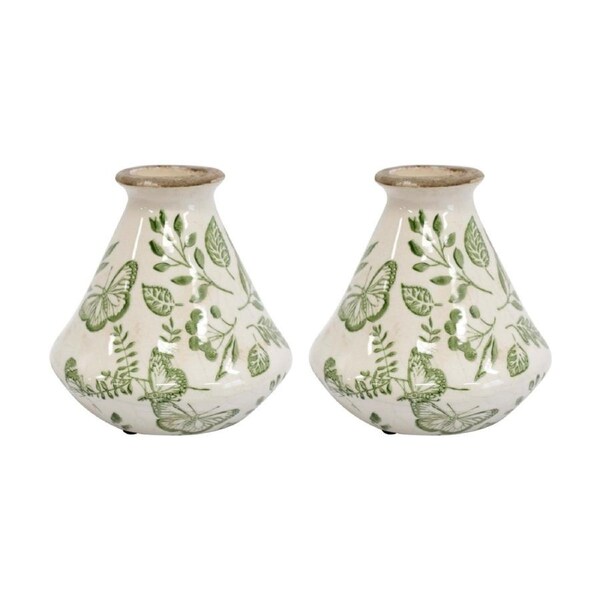 2PK LVD Handcrafted Rustic Enchanted Ceramic Bud Vase Home Decor 12x12x12cm