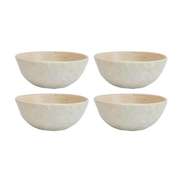 4PK LVD Small Round Bamboo Capiz Shell Bowl Decorative/Salad 15x15x6cm