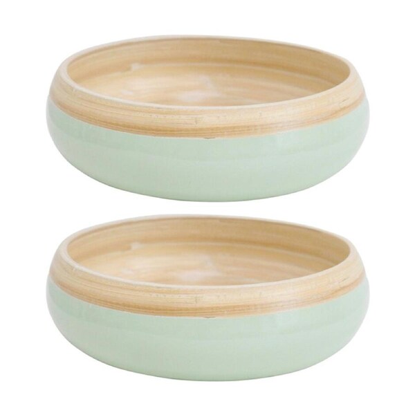 2PK LVD Low Natural/Sage Round Bamboo Decorative/Serving Bowl 20x20x6cm