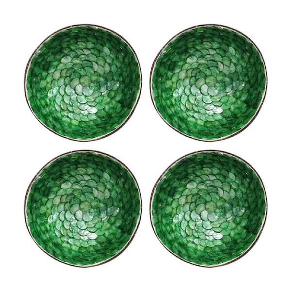 4PK LVD Emerald Decorative Round Coconut Capiz Trinket/Jewellery Bowl 13x13x6cm