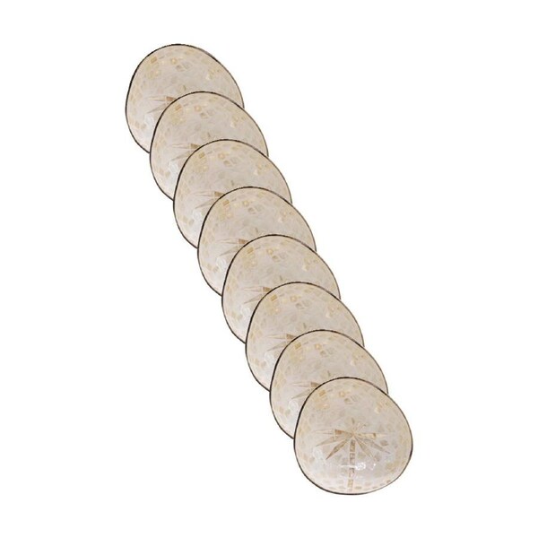 8PK LVD Palm Tree Natural Decorative Round Coconut Capiz Bowl Decor 13x13x6cm