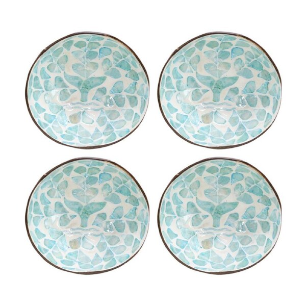 4PK LVD Whale Tail Aqua Round Coconut Capiz Trinket/Jewellery Bowl 13x13x6cm