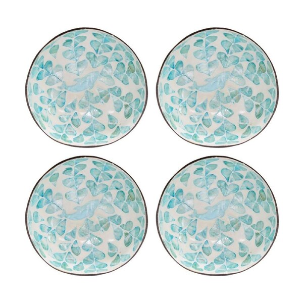 4PK LVD Whale Blue Round Coconut Capiz Trinket/Jewellery Bowl 13x13x6cm