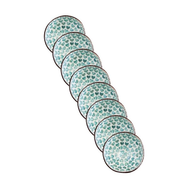 8PK LVD Turquoise Heart Round Coconut Capiz Trinket/Jewellery Bowl 13x13x6cm