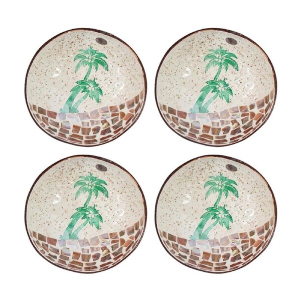 4PK LVD Palm Decorative Round Coconut Capiz Trinket/Jewellery Bowl 13x6cm