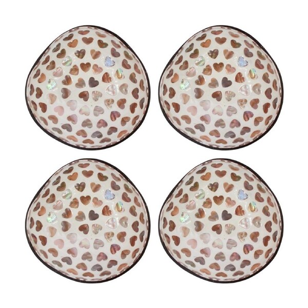 4PK LVD Hearts Decorative Round Coconut MOP Trinket/Jewellery Bowl 13x13x6cm