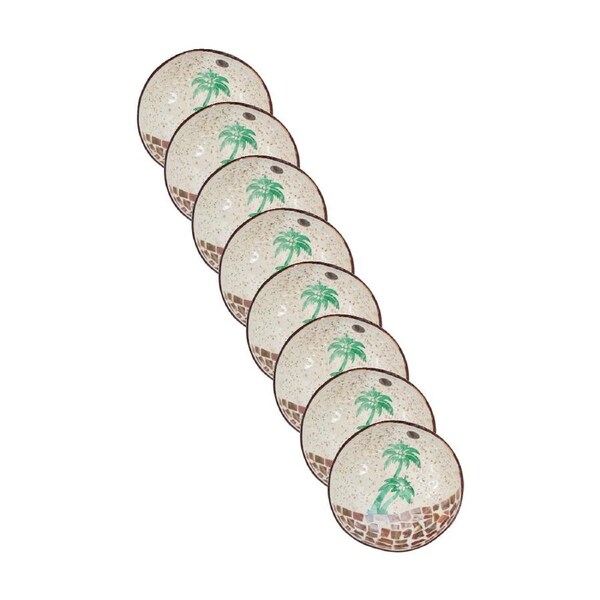 8PK LVD Palm Decorative Round Coconut Capiz Trinket/Jewellery Bowl 13x6cm