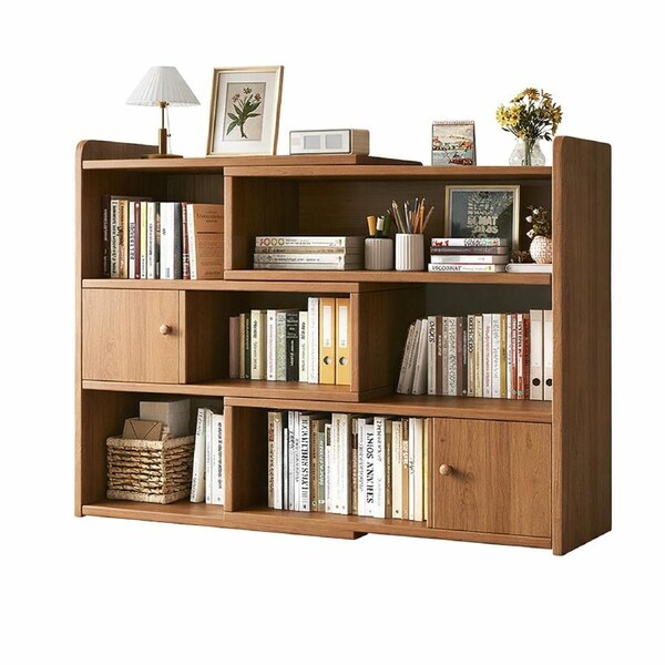 FORET Extendable Bookshelf 60-110cm Wood Display Cabinet W/2 Doors