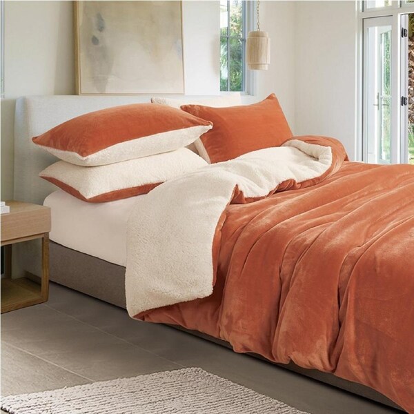 Gioia Casa 2-in-1 Teddy Sherpa Quilt Cover Set & Blanket Terracotta Single