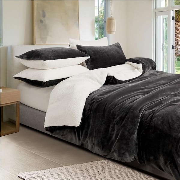 Gioia Casa 2-in-1 Teddy Sherpa Quilt Cover Set & Blanket Charcoal Double