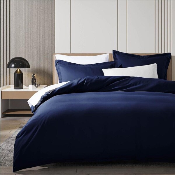 Luxton Pure Plain Quilt Cover Set Navy Blue Super King