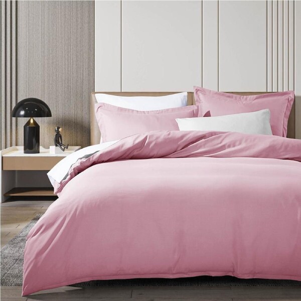 Luxton Pure Plain Quilt Cover Set Light Pink Double