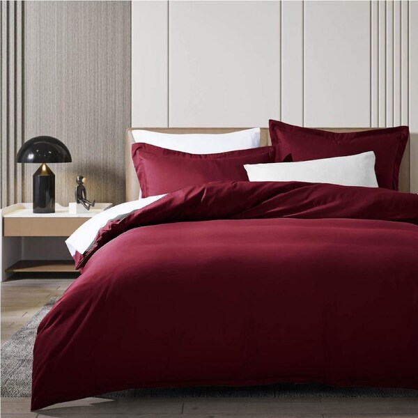 Luxton Pure Plain Quilt Cover Set Burgundy Red Double