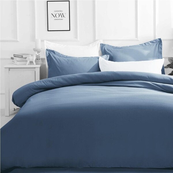 Luxton Pure Plain Quilt Cover Set Indigo Blue Super King