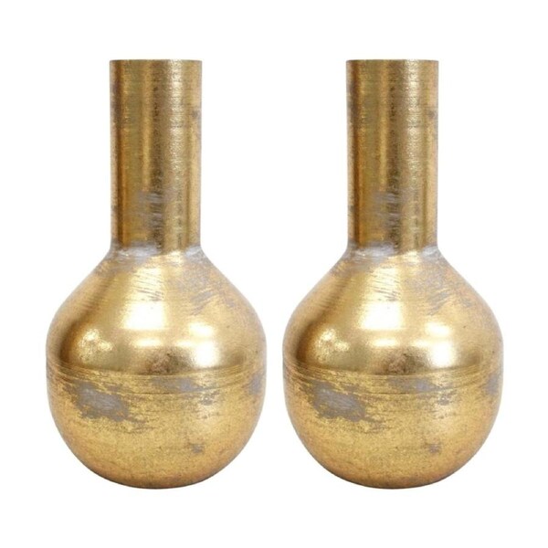 2PK LVD Decorative Metal Bud Vase Home Decor Metallic Gold 20x11x11cm