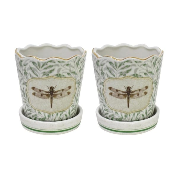 2PK LVD Morris Dragonfly Decorative Ceramic Vase/Planter Decor 13x11.5x11.5cm
