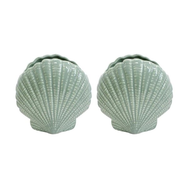 2PK LVD Fan Shell Nautical Decorative Ceramic Vase/Planter Home Decor 16x16x9cm
