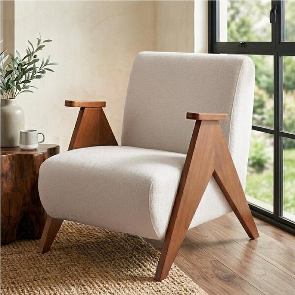 Artiss Armchair Accent Chair Sturdy Upholstered Solid Wood Chenille Fabric White