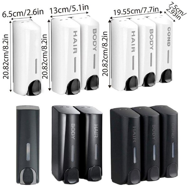 Wall-Mounted Soap Dispenser - Double Chamber, White, for Shampoo & Hand Soap
