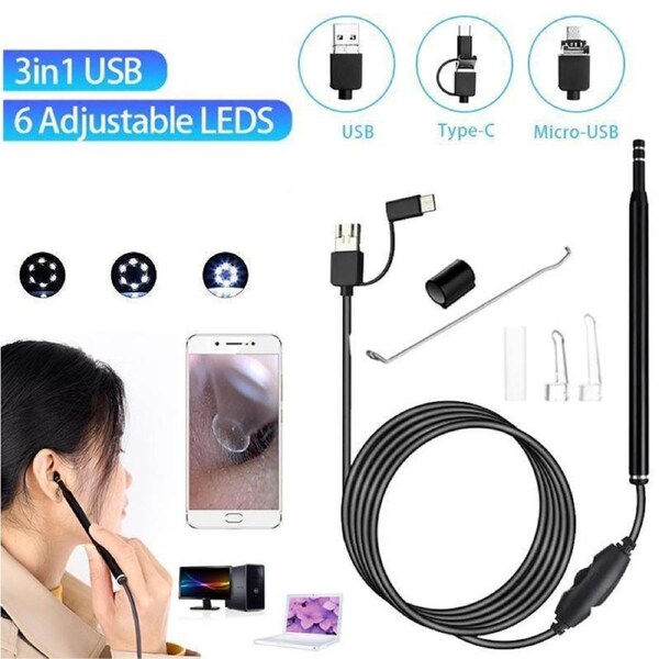 2M 6LED Endoscope Ear Camera - 5.5mm, Android & Windows Compatible, IP67 Waterproof