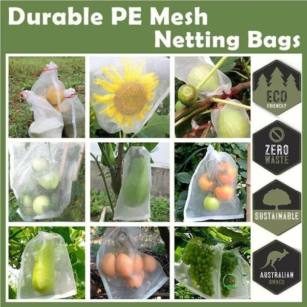 50X Fruit Net Bags 10cm x 15cm - Insect Proof, Reusable, Durable, Breathable