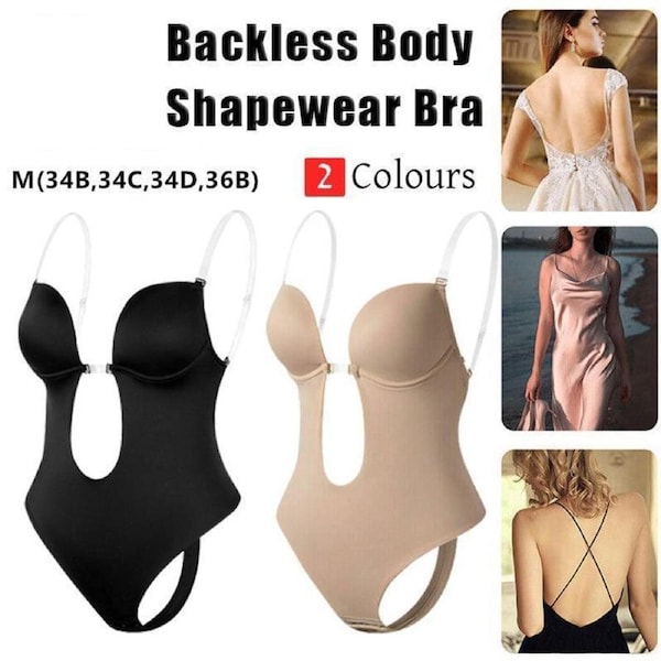 M Size Women Deep U Plunge Seamless Push Up Bodysuit - Skin Tone