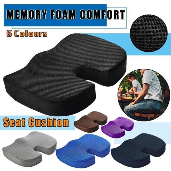 Orthopaedic Memory Foam Seat Cushion Support Back Pain Chair Pillow Car - Grey